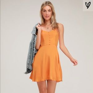 Lulus Rebecka Orange Button Front Skater Dress M